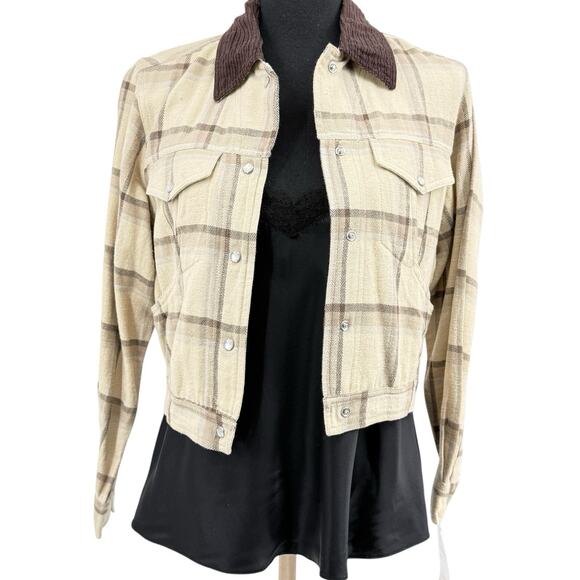 Deadstock Womens At Last Jeanswear Tan Plaid Cropped Pearl‎ Snap Jacket Small - Picture 1 of 10
